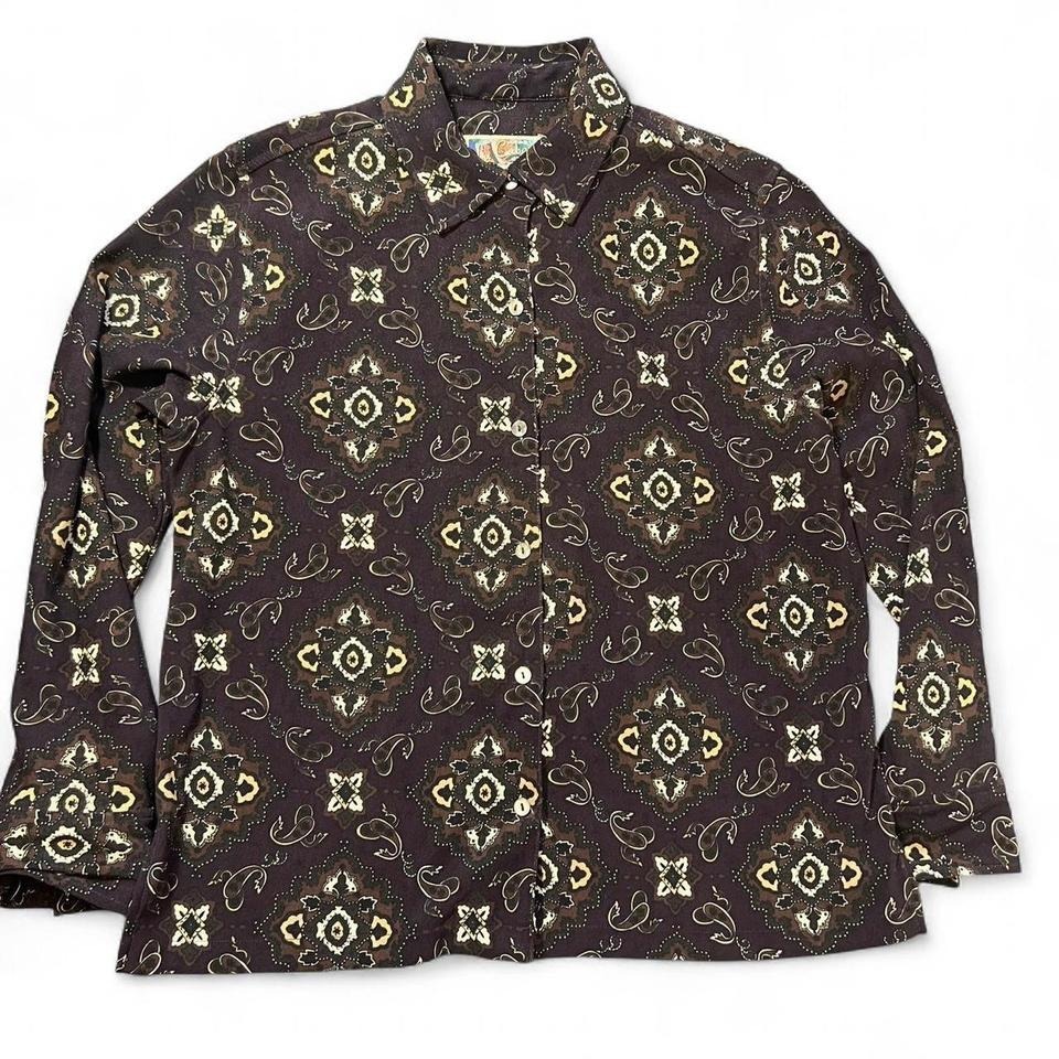 Vintage La Cabana Brown And Cream Paisley Button-Up Shirt Size Xl